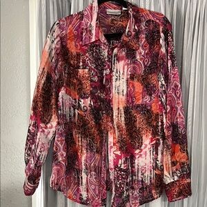 Avenue Pink Orange Purple Paisley Button-Up Blouse